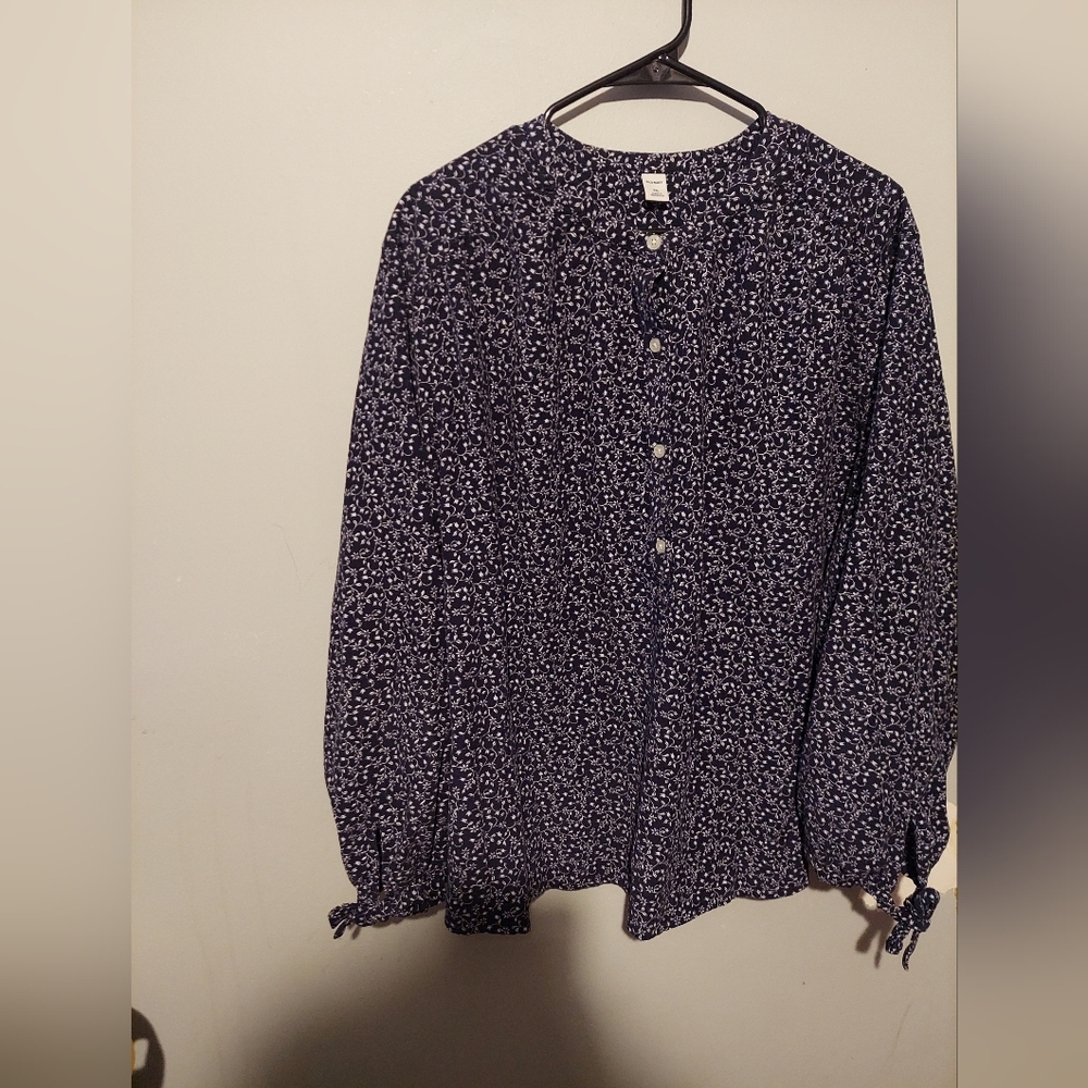 Old Navy Popover Blue Floral Top XXL Corduroy Cottagecore Country Prairie Boho - Picture 3 of 9